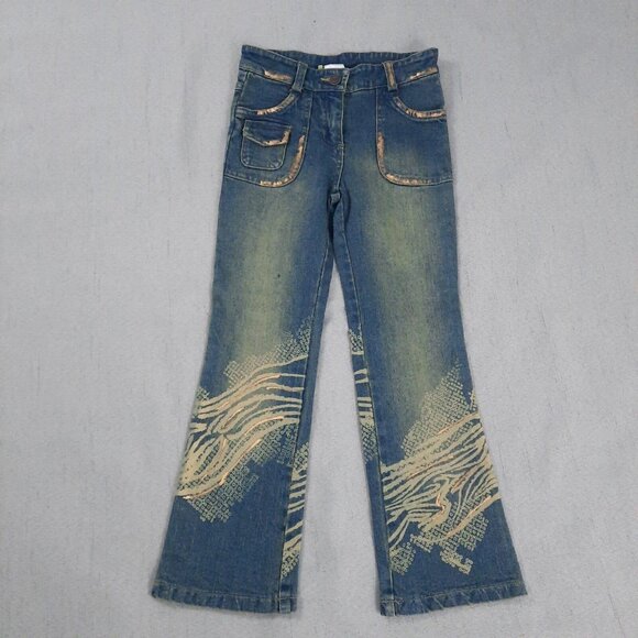 Little Mass Girls Outfit 6 Brown Yarn Top & Blue Flare Jeans Y2K Boho 2000s - Picture 5 of 16